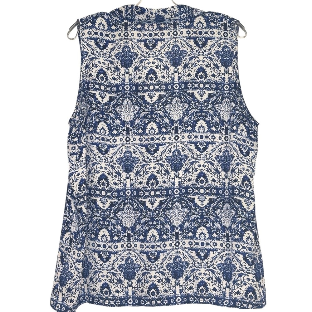 Laundry by Shelli Segal Blouse Women Blue Damask Sleeveless Boho Coastal Chic XL - Picture 2 of 7